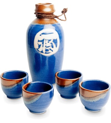 Sake Set Blauw met Bruin