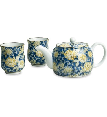 Theeset Flora Blauw / Geel